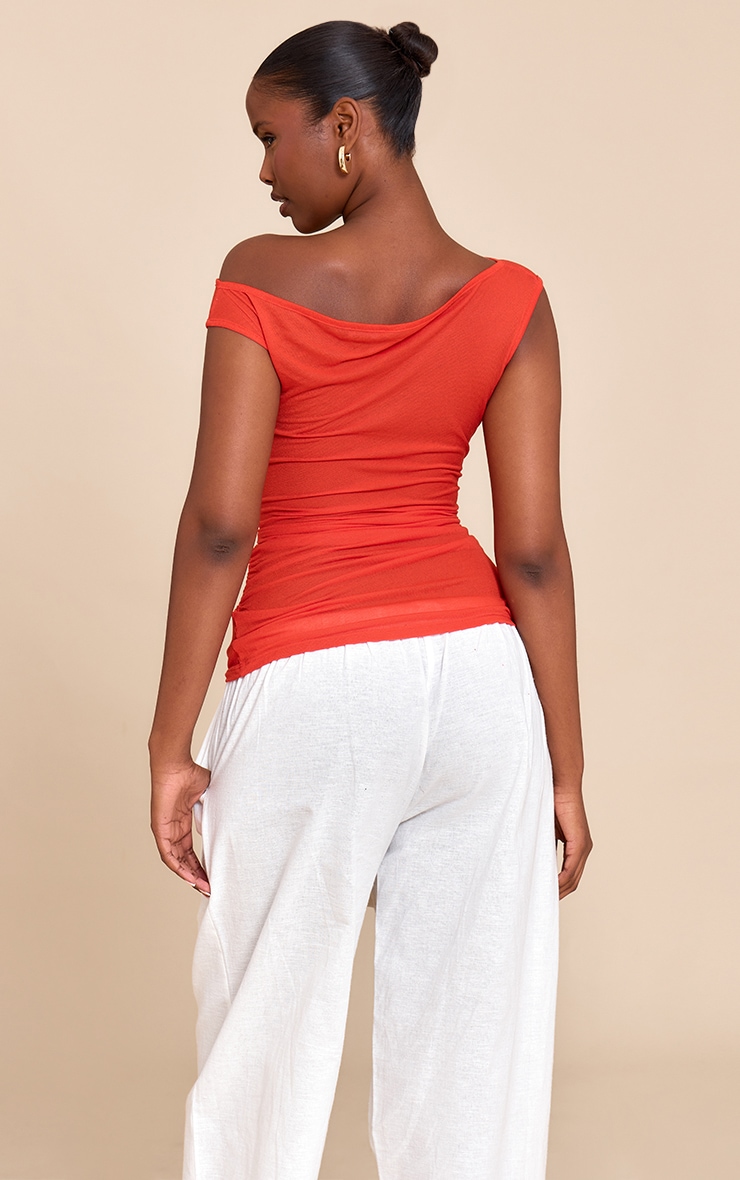 Red Sheer Soft Touch Cowl Neck Long Vest Top image 2