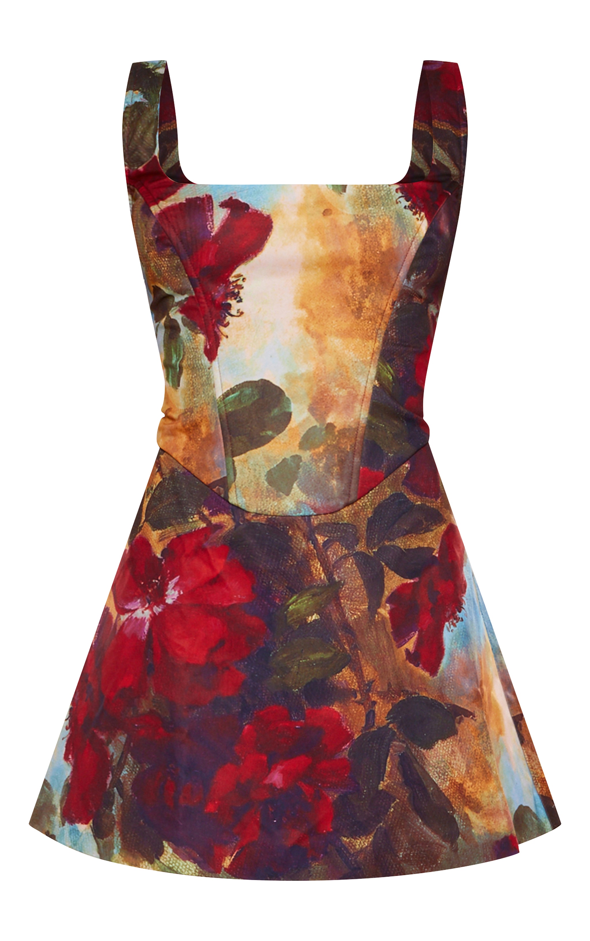 Dark Red Floral Corset A Line Shift Dress image 5