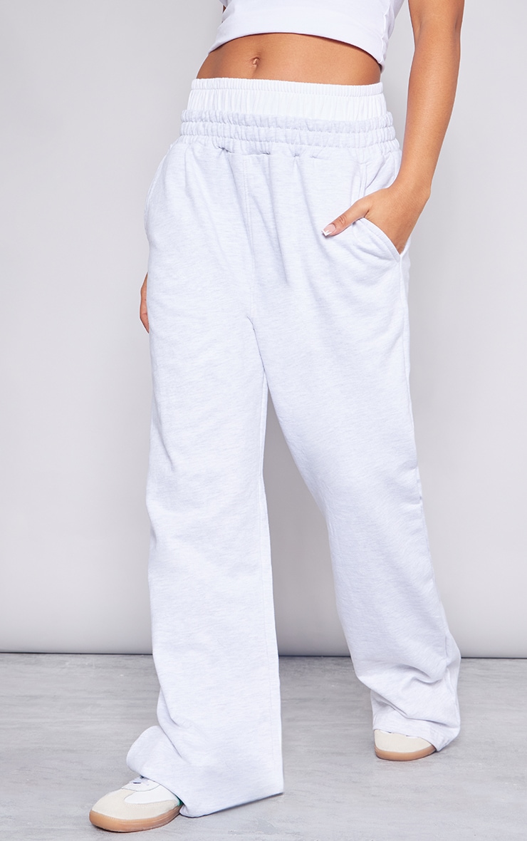 Ash Grey Double Waistband Oversized Wide Leg Joggers image 2