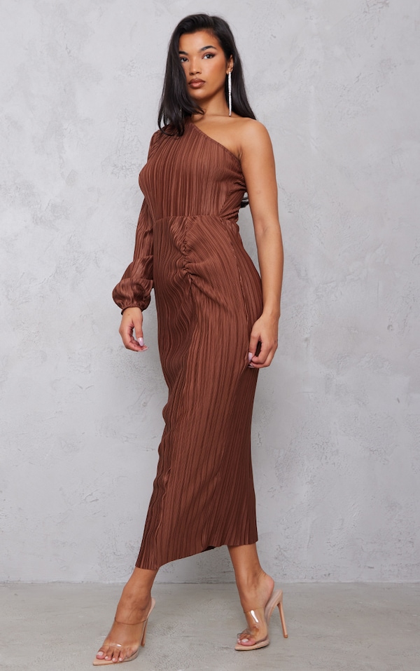 Robe longue plissée à décolleté asymétrique fente sexy style sirène main image 0