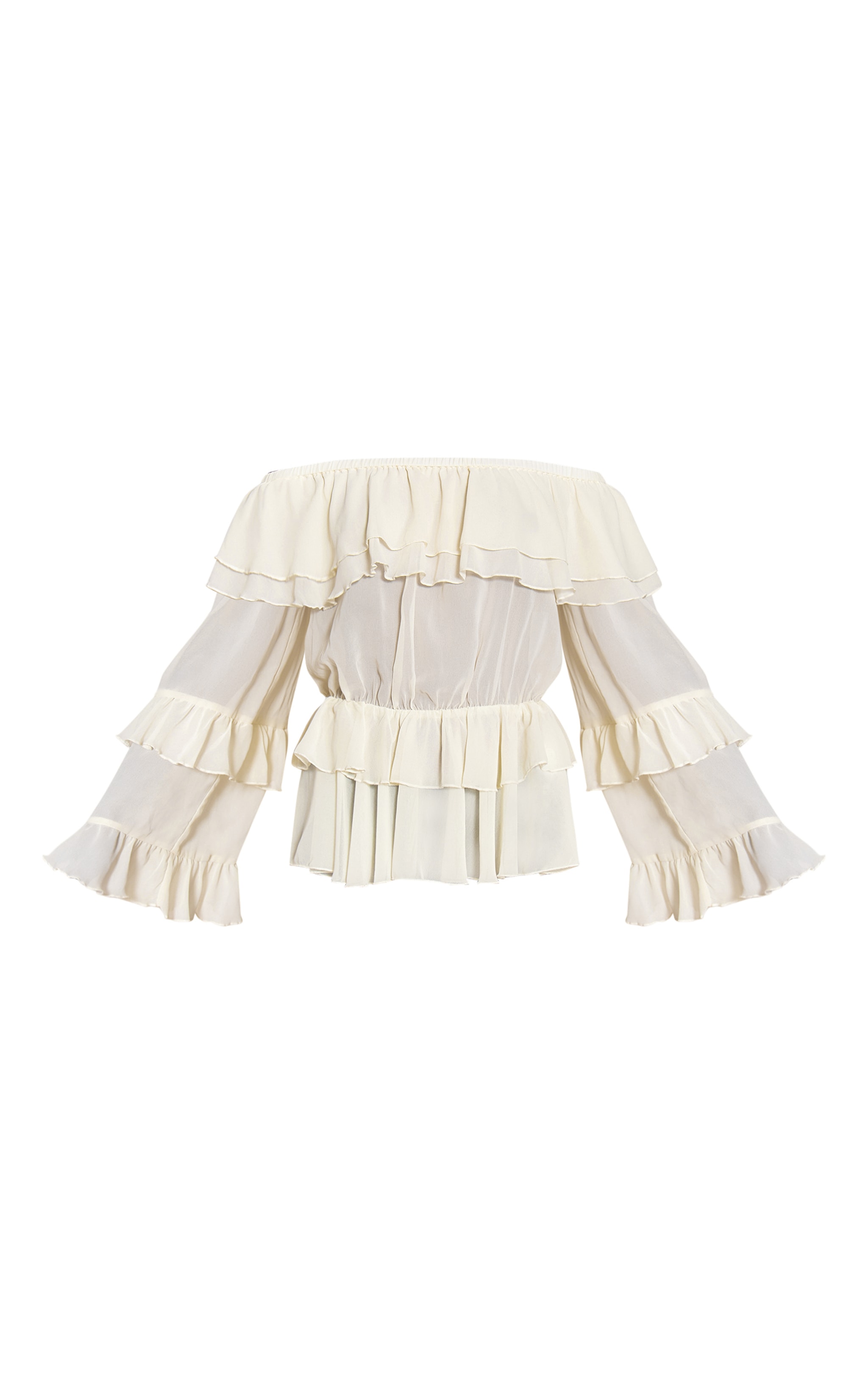 Cream Chiffon Tiered Ruffle Bardot Top image 5