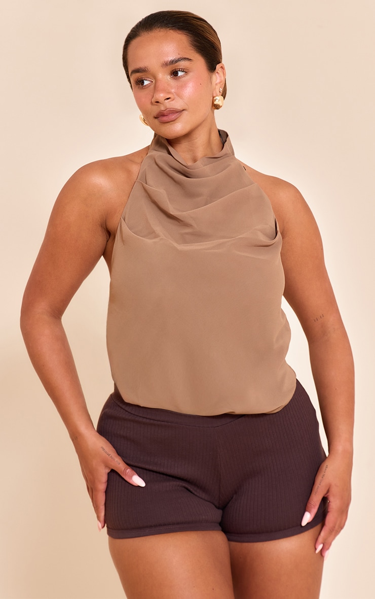 Shape Chocolate Chiffon High Cowl Neck Top image 1