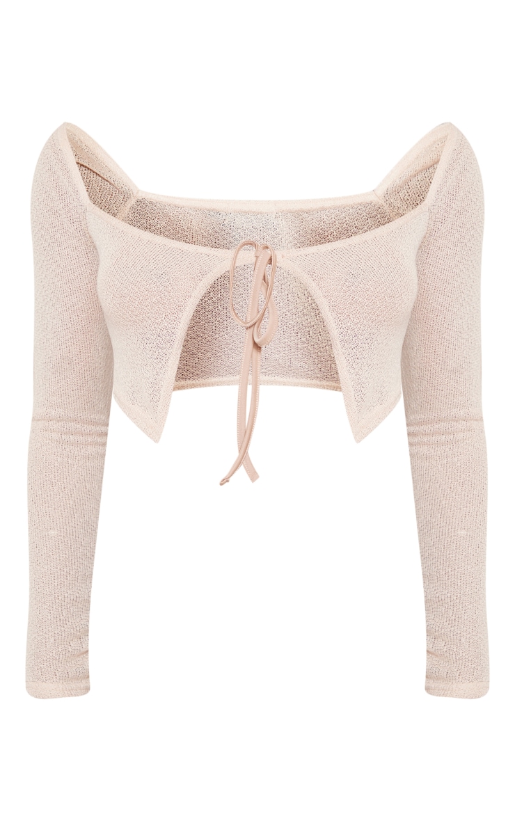 Stone Textured Square Neck Tie Front Crop Top image 5