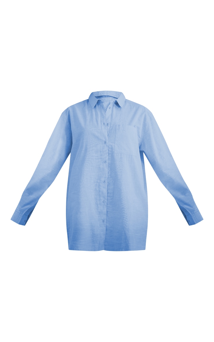 Light Blue Linen Look Oversized Shirt Dress image 5