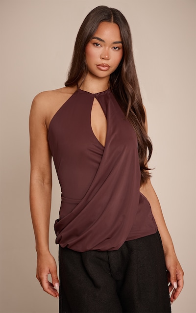 Chocolate Matte Sculpt Halter Neck Drapey Long Top