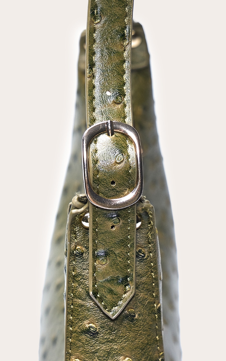 Khaki Ostrich PU Curved Shoulder Bag image 5
