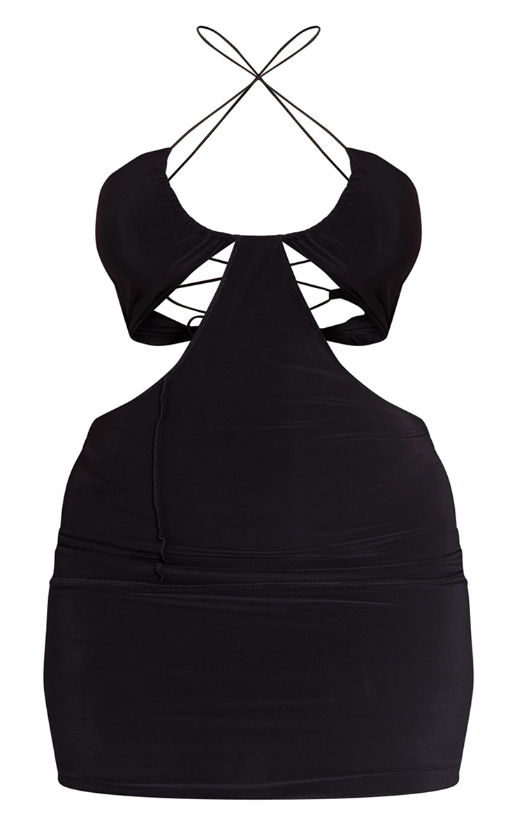 Shape Black Slinky Cut Out Lace Up Bodycon Dress image 5