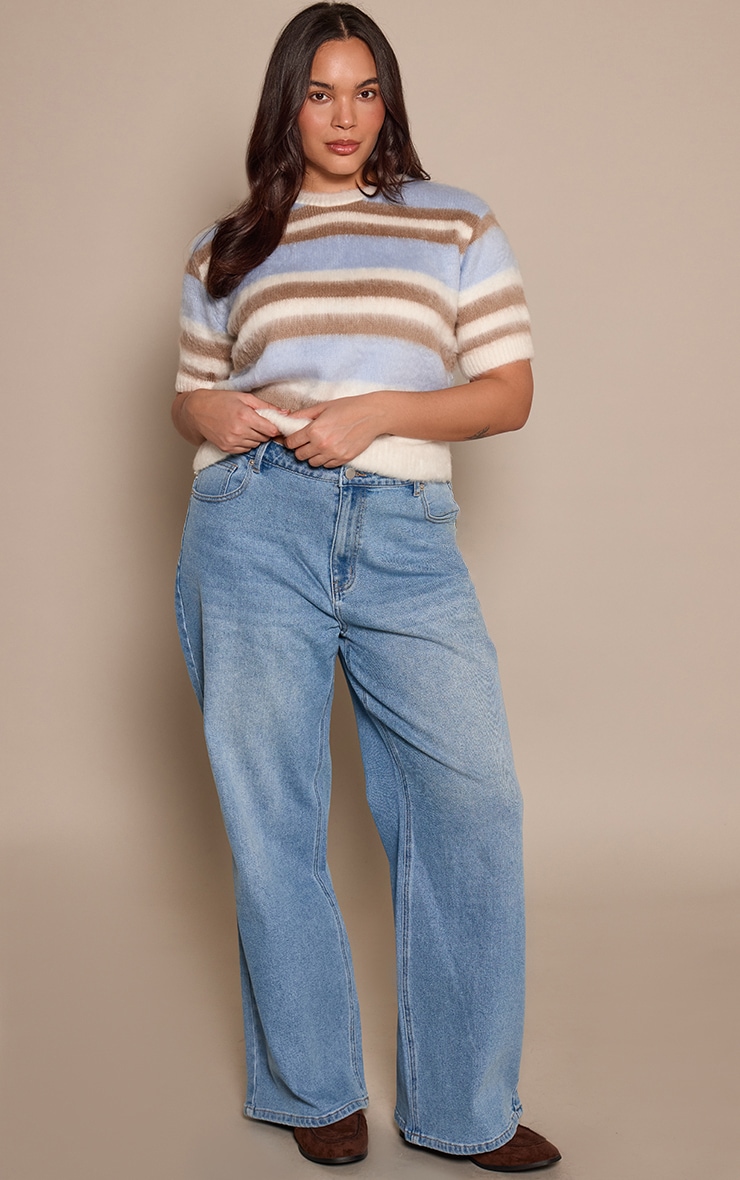 Plus Mid Blue High Waist Stretch Straight Leg Jean