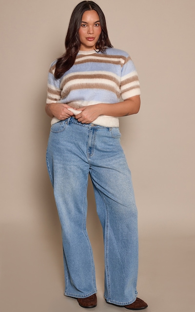 Plus Jean droit stretch bleu moyen à taille haute