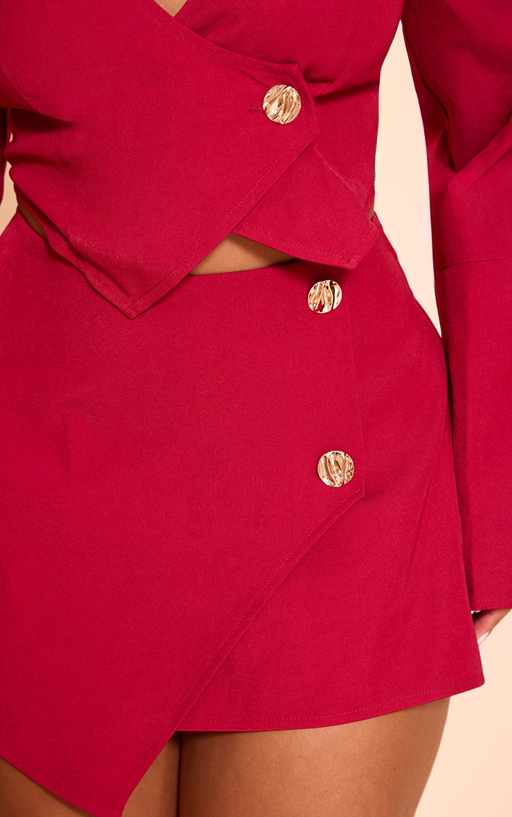 Shape red Asymmetrical Hammered Button Skort image 5