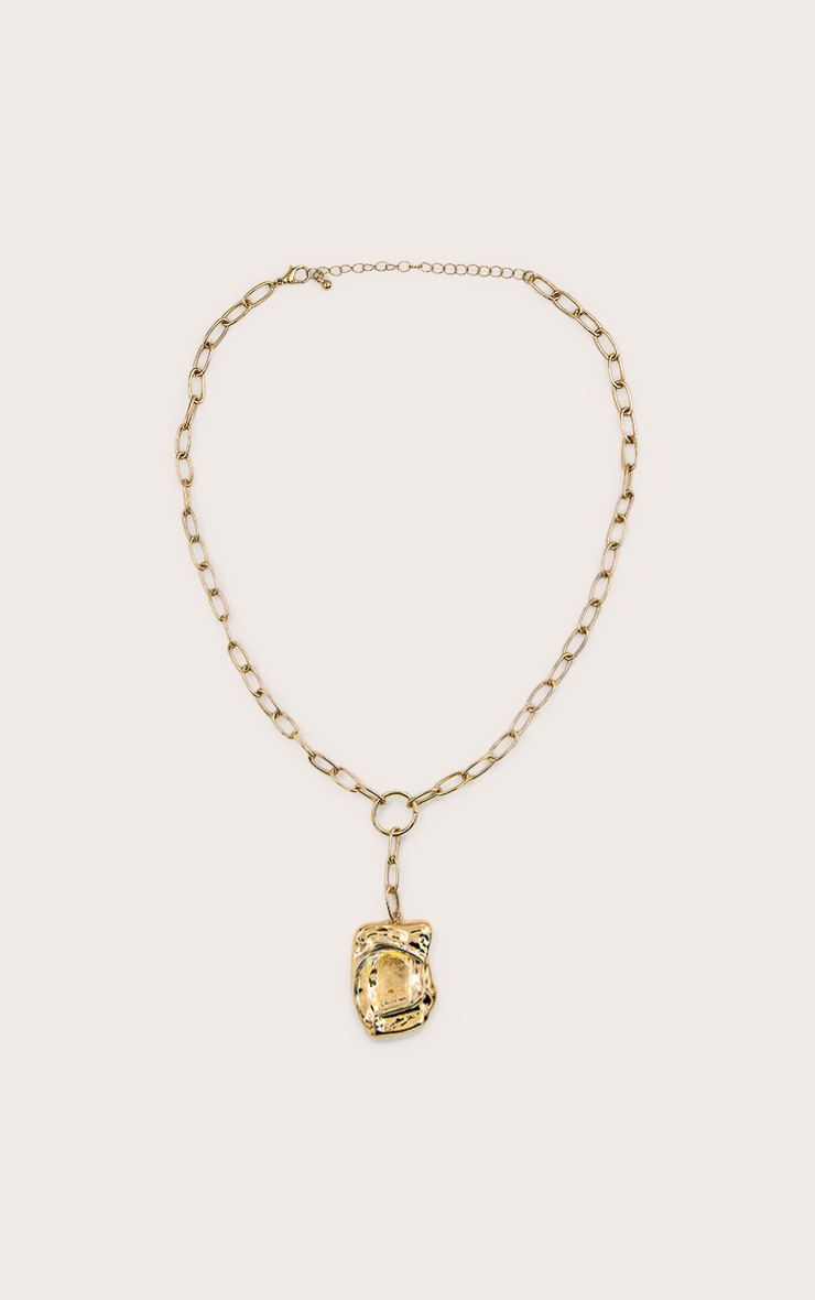 Gold Textured Large Pendant Statement Necklace image 2