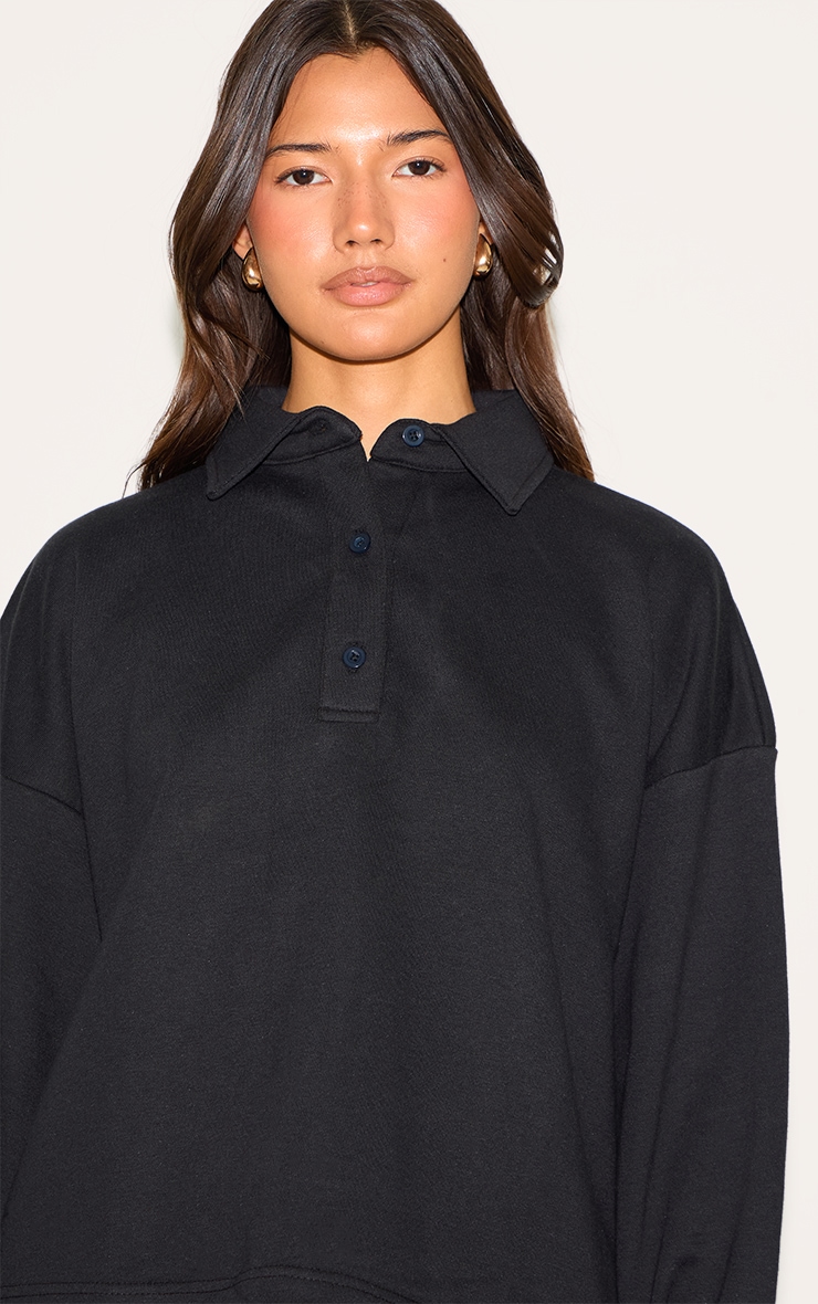 Black Loopback Oversized Polo Detail Sweatshirt | Sweat