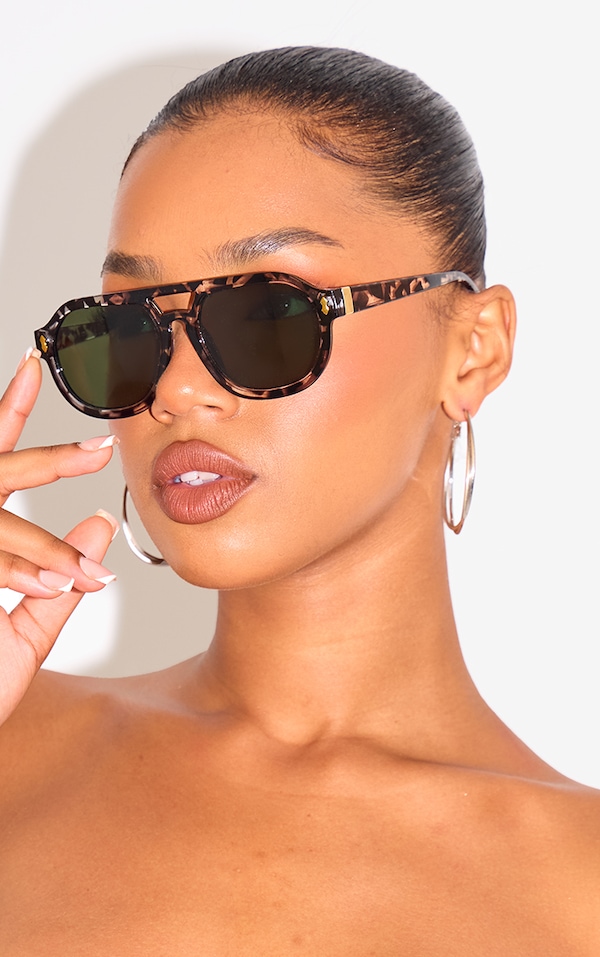 Khaki Round Frame Bar Aviator Sunglasses