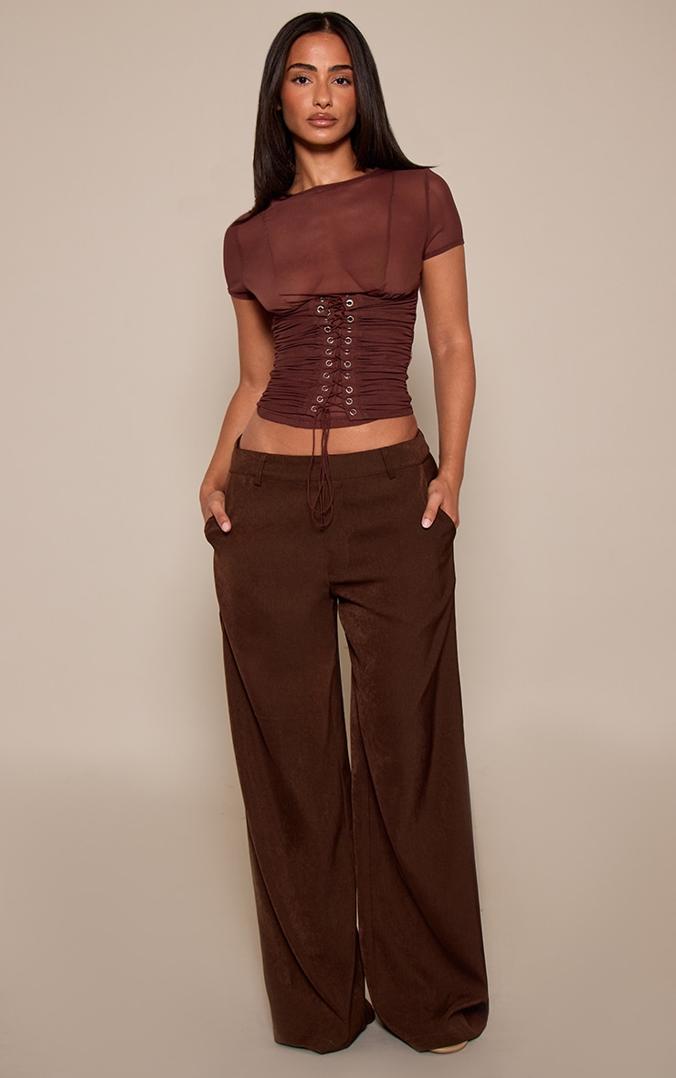 Petite Chocolate Mesh Lace Up Front Top image 3