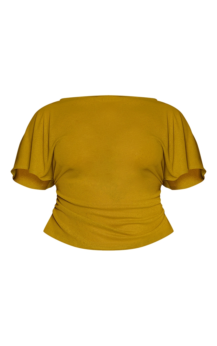 Plus Olive Cape Detail Ruched Side Top image 5