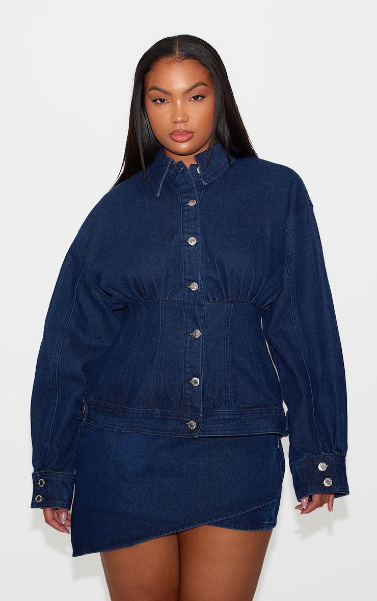 Plus Chemise style tailleur en jean indigo à manches longues image 1