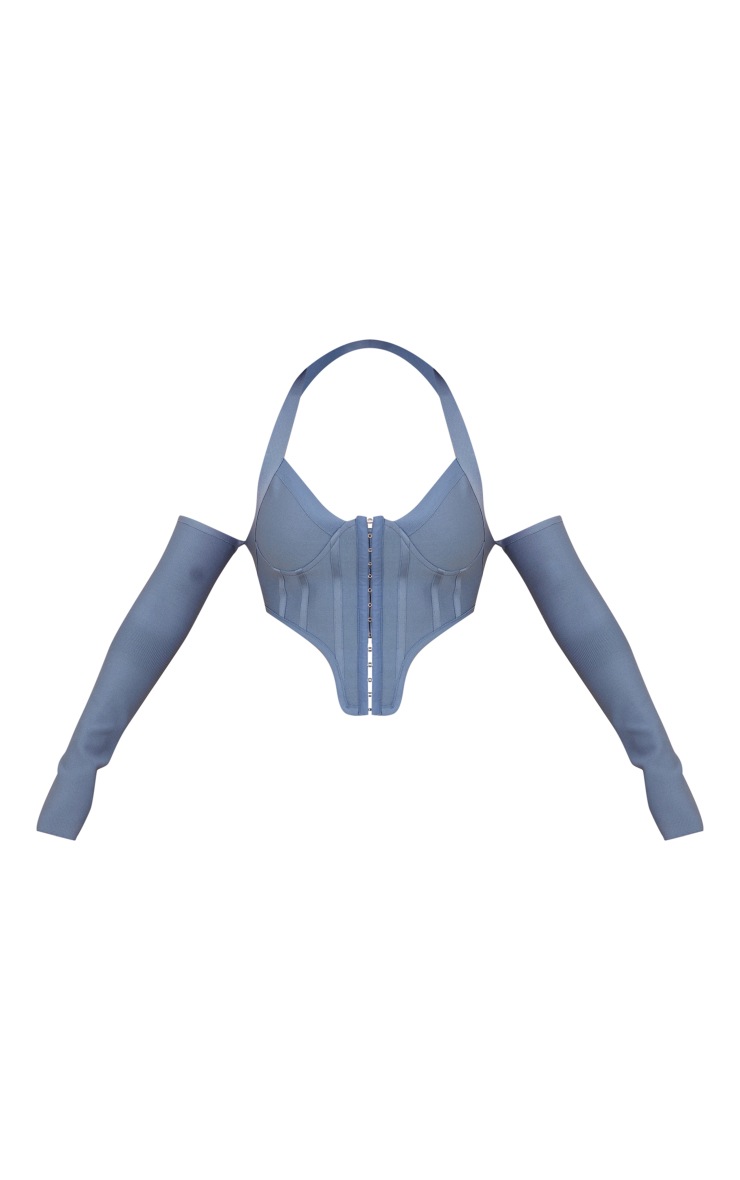 Steel Blue Bandage Open Back Long Sleeve Top image 5