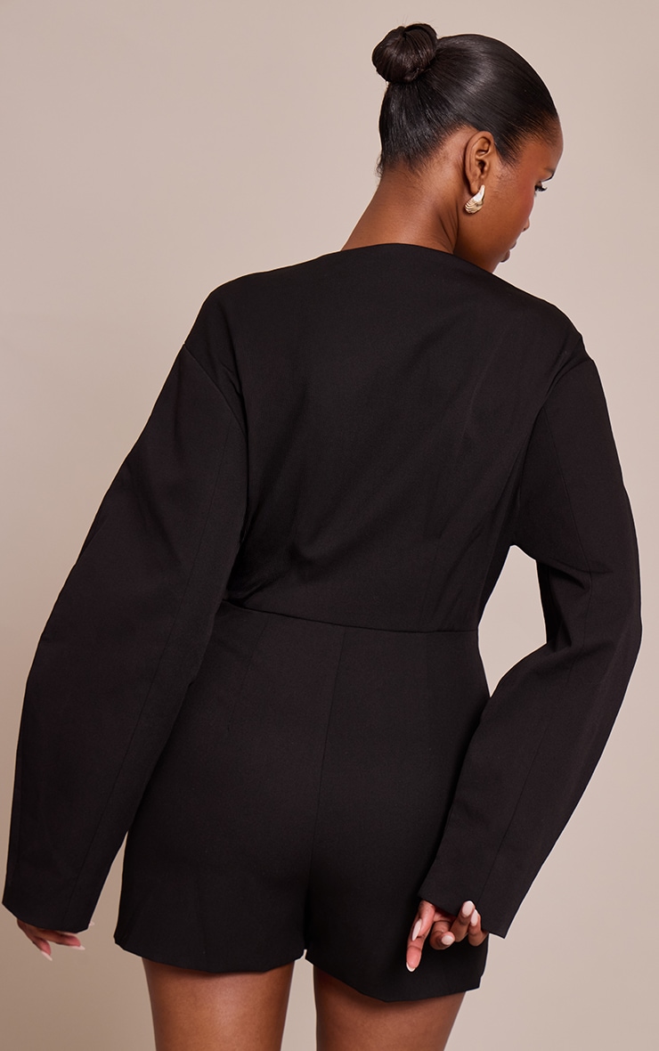 Black Woven Balloon Sleeve Skort Romper image 2