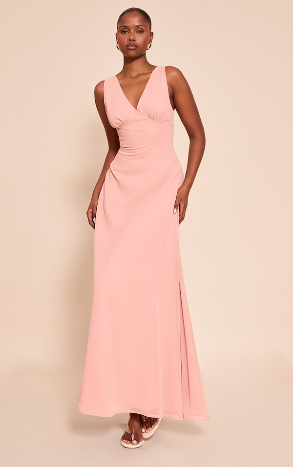 Blush Plunge Chiffon Sleeveless Maxi Dress