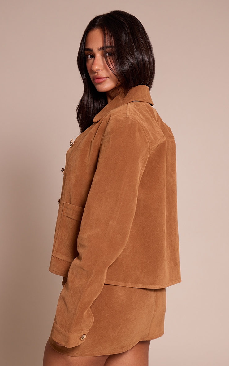Petite Tan Suede Button Up Boxy Jacket image 2