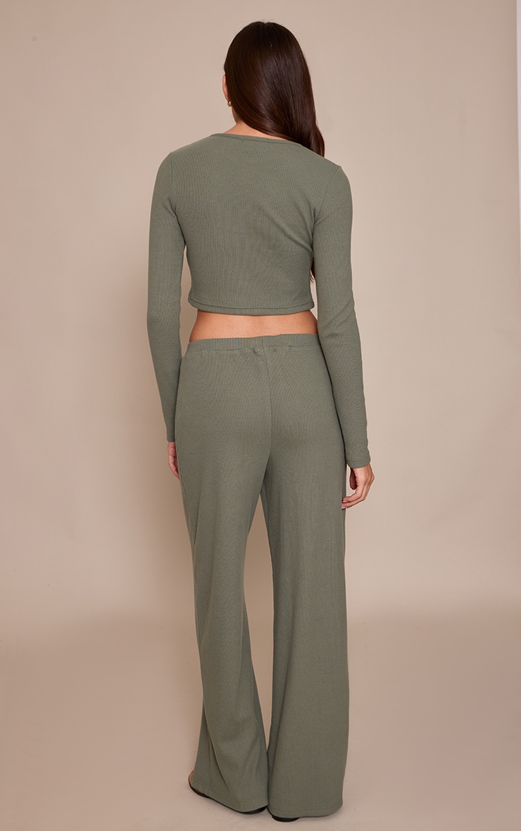 Sea Green Brushed Rib Wide Leg Trouser image 3