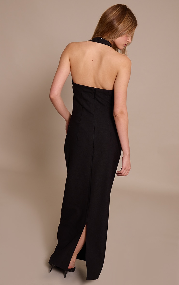 Black Halterneck Ruched Detail Maxi Dress image 2