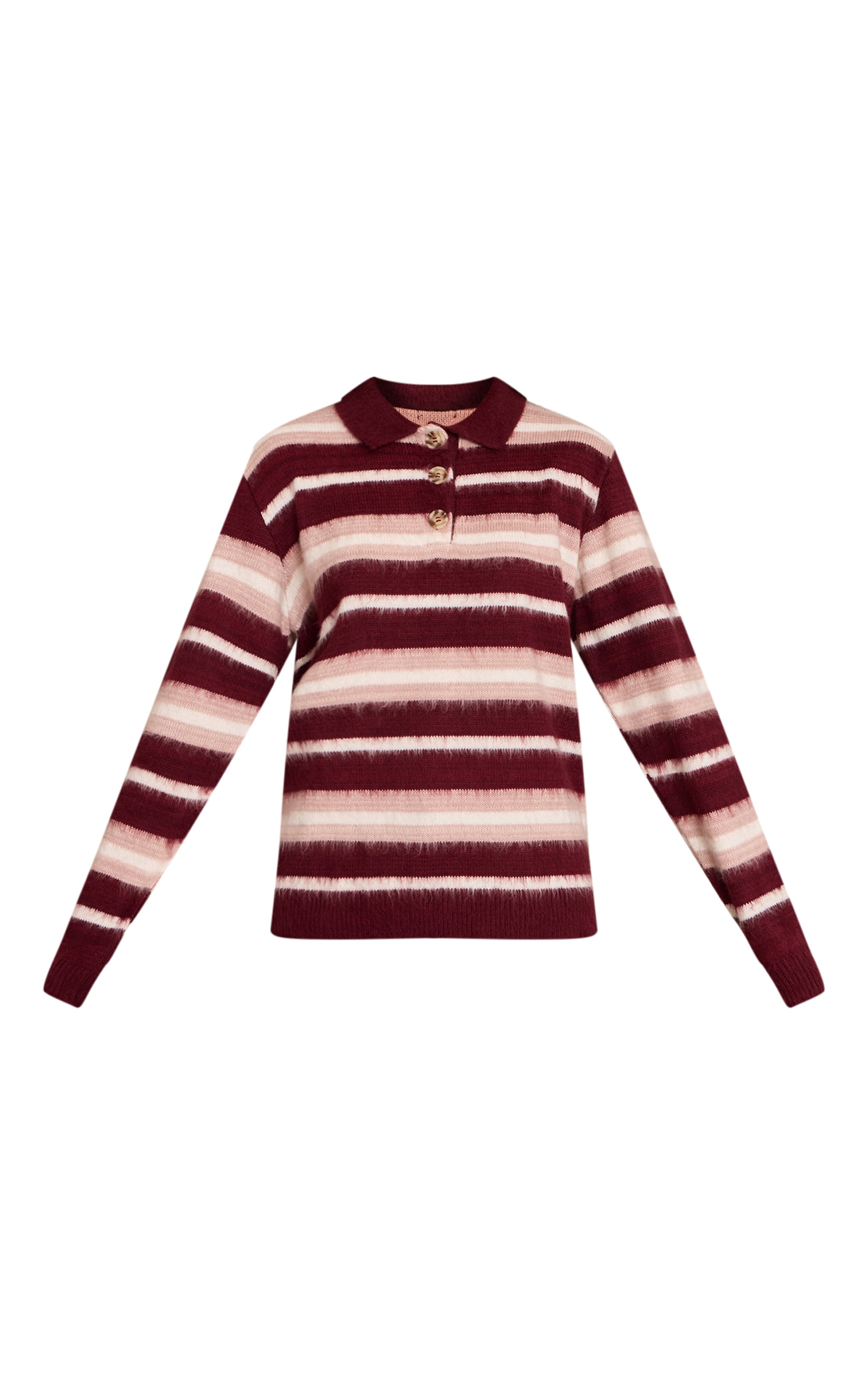 Burgundy Brushed Stripe Rugby Shirt image 5