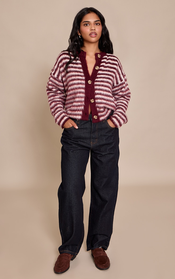 Petite Burgundy Stripe Brushed Knit Cardigan  image 3