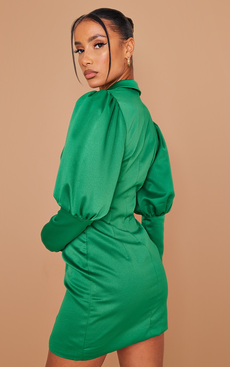 Green Puff Sleeve Button Down Blazer Dress image 2