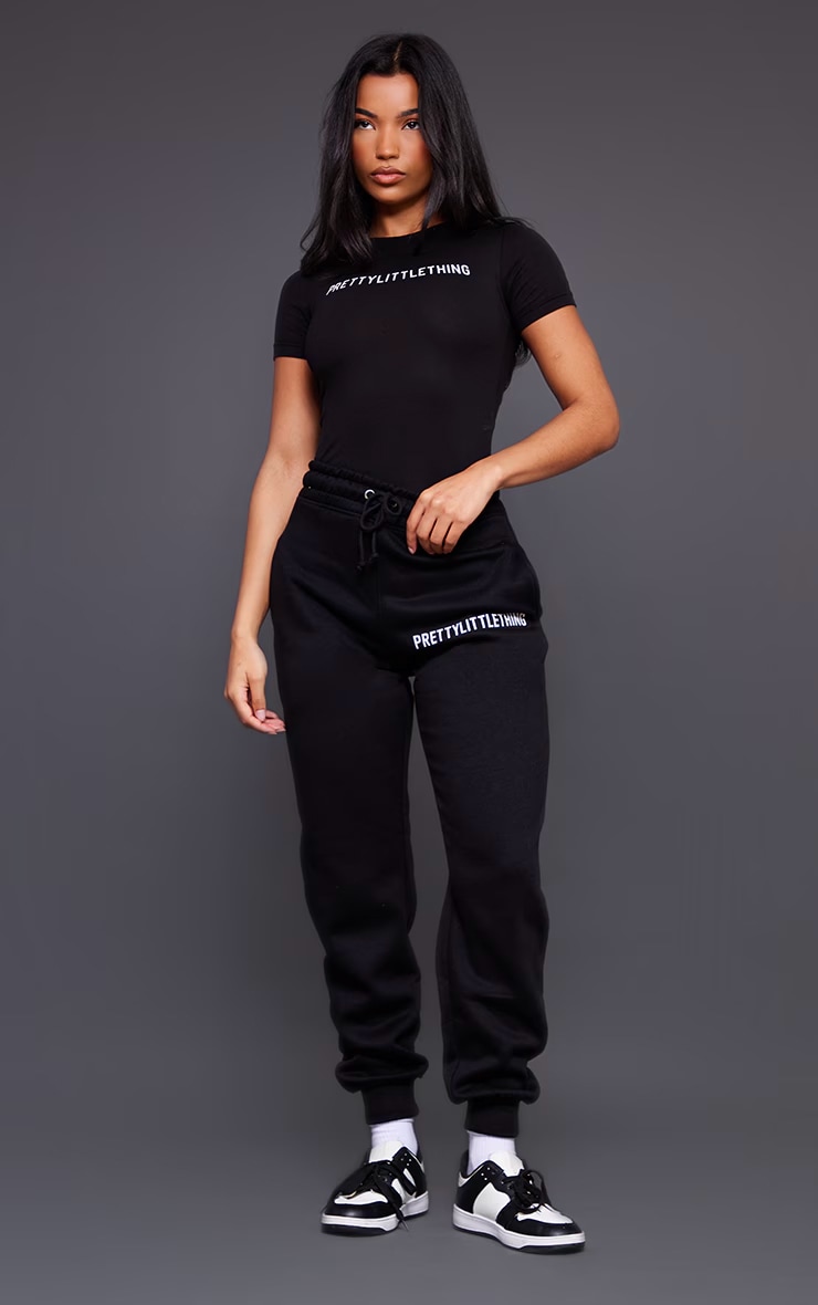 PRETTYLITTLETHING Black Logo Short Sleeved Bodysuit image 3