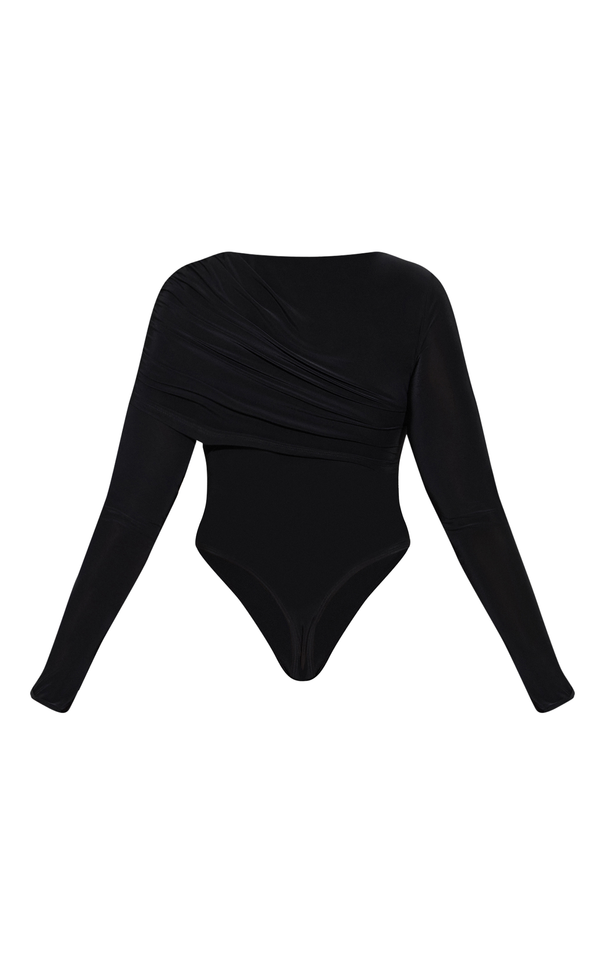 Black Double Layer Slinky Cape Detail Long Sleeve Bodysuit image 6