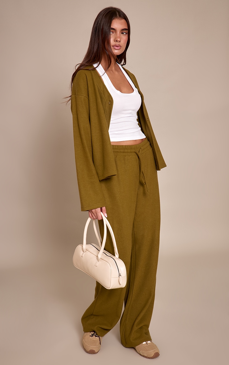 Olive Grey Brushed Soft Touch Wide Leg Pant  image 2