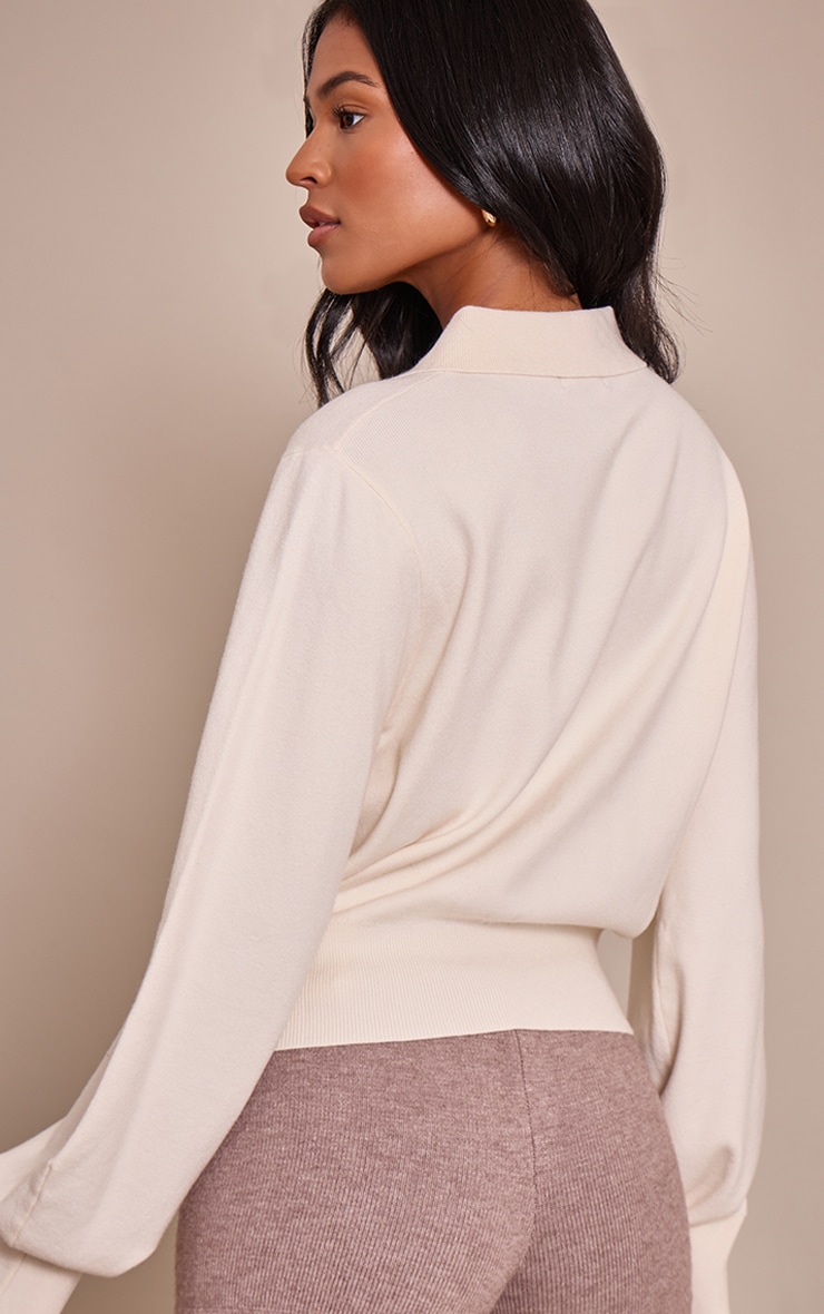 Tall Cream Compact Knit Covered Button Cardigan image 2