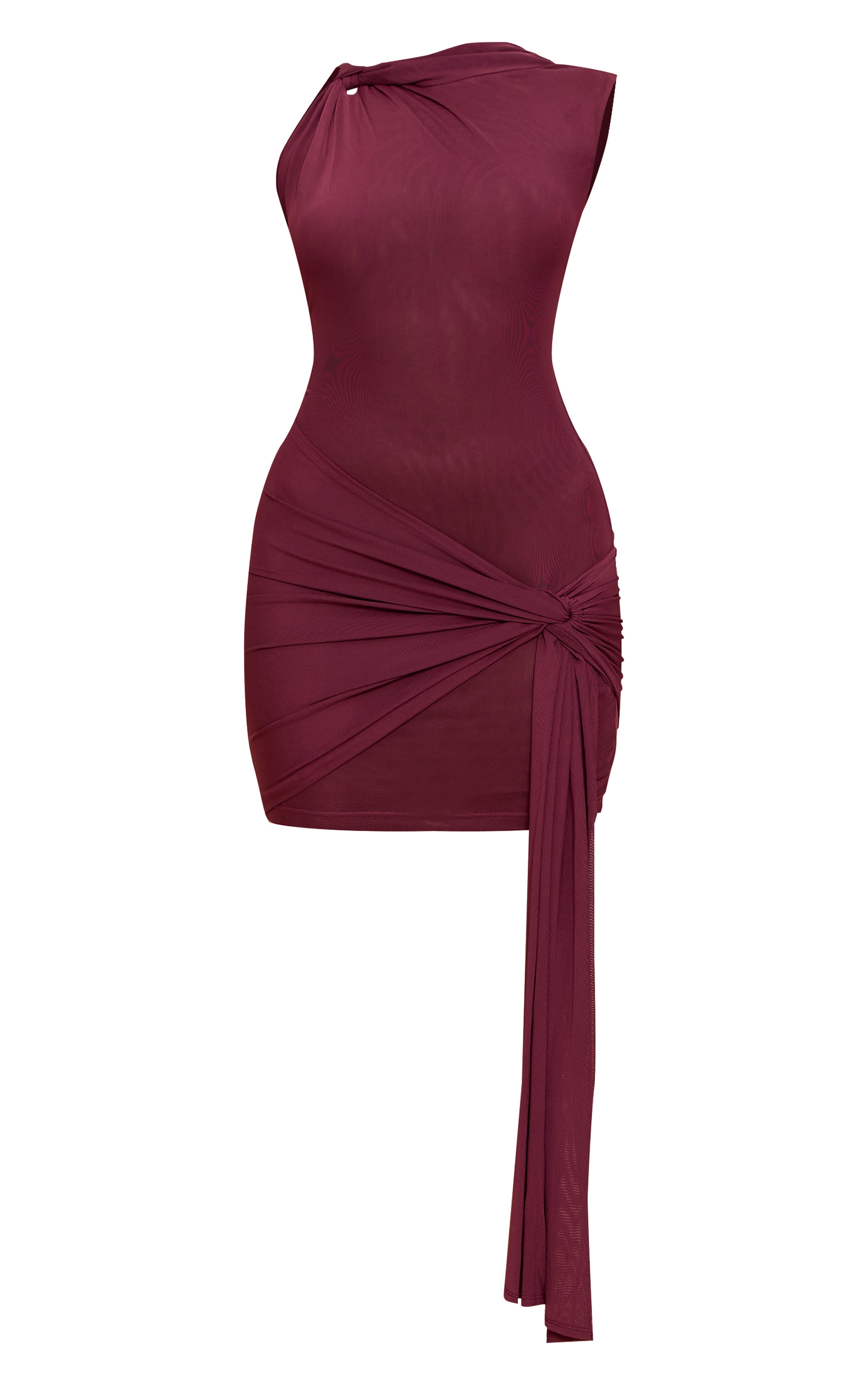 Deep Red Double Layer Mesh Twist Detail Mini Dress image 5