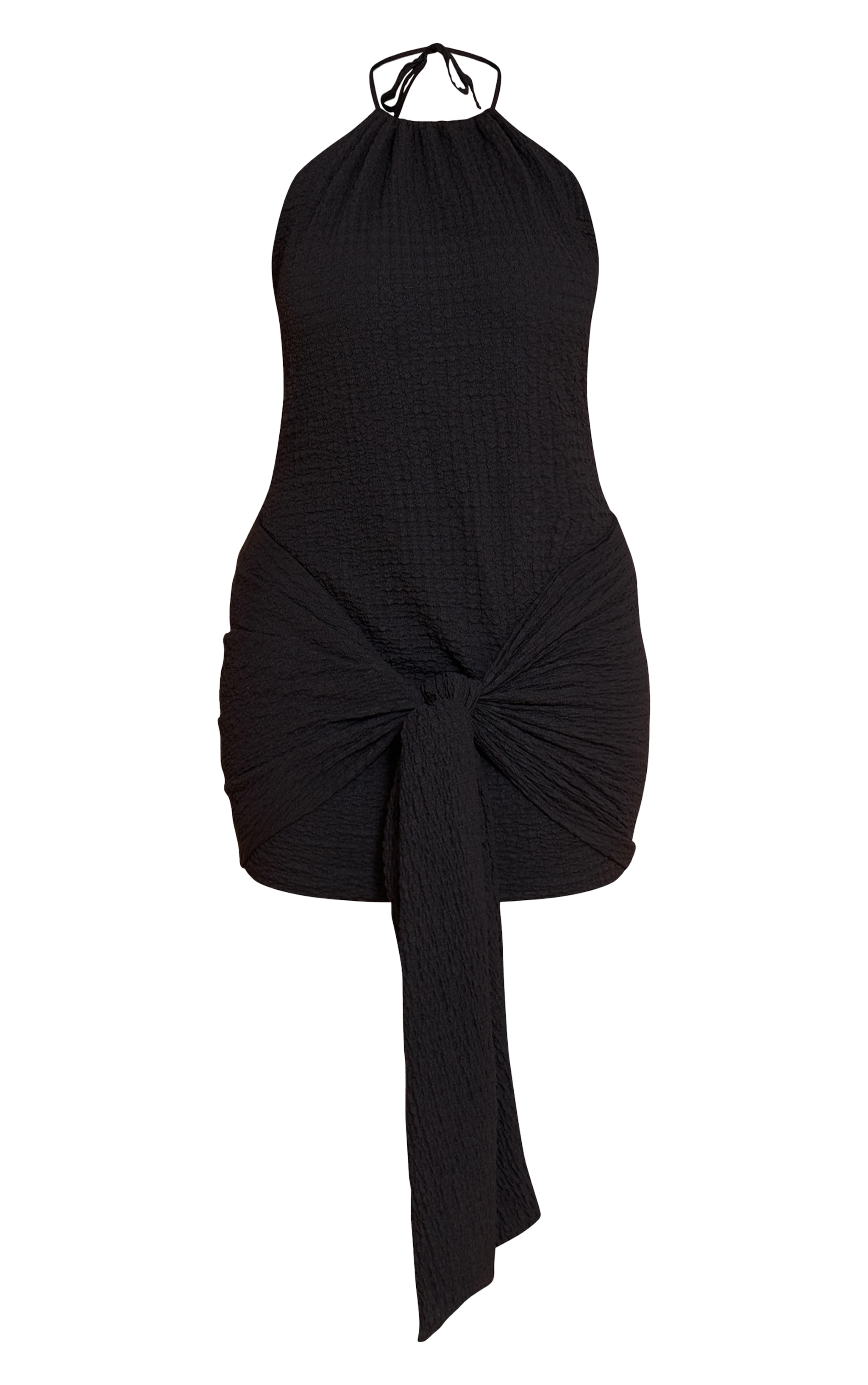Shape Black Textured Halterneck Wrap Front Mini Dress image 5