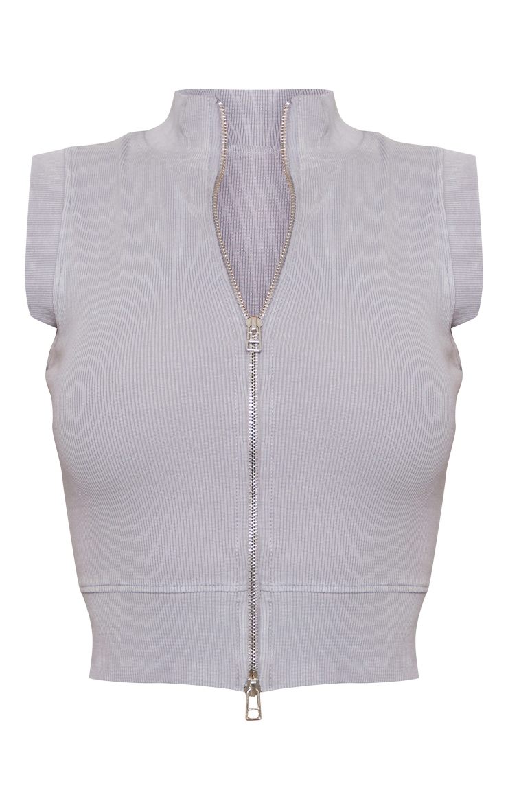開店祝い Grey Rib Zip Up Sleeveless Top | Tops | PrettyLittleThing USA トップス