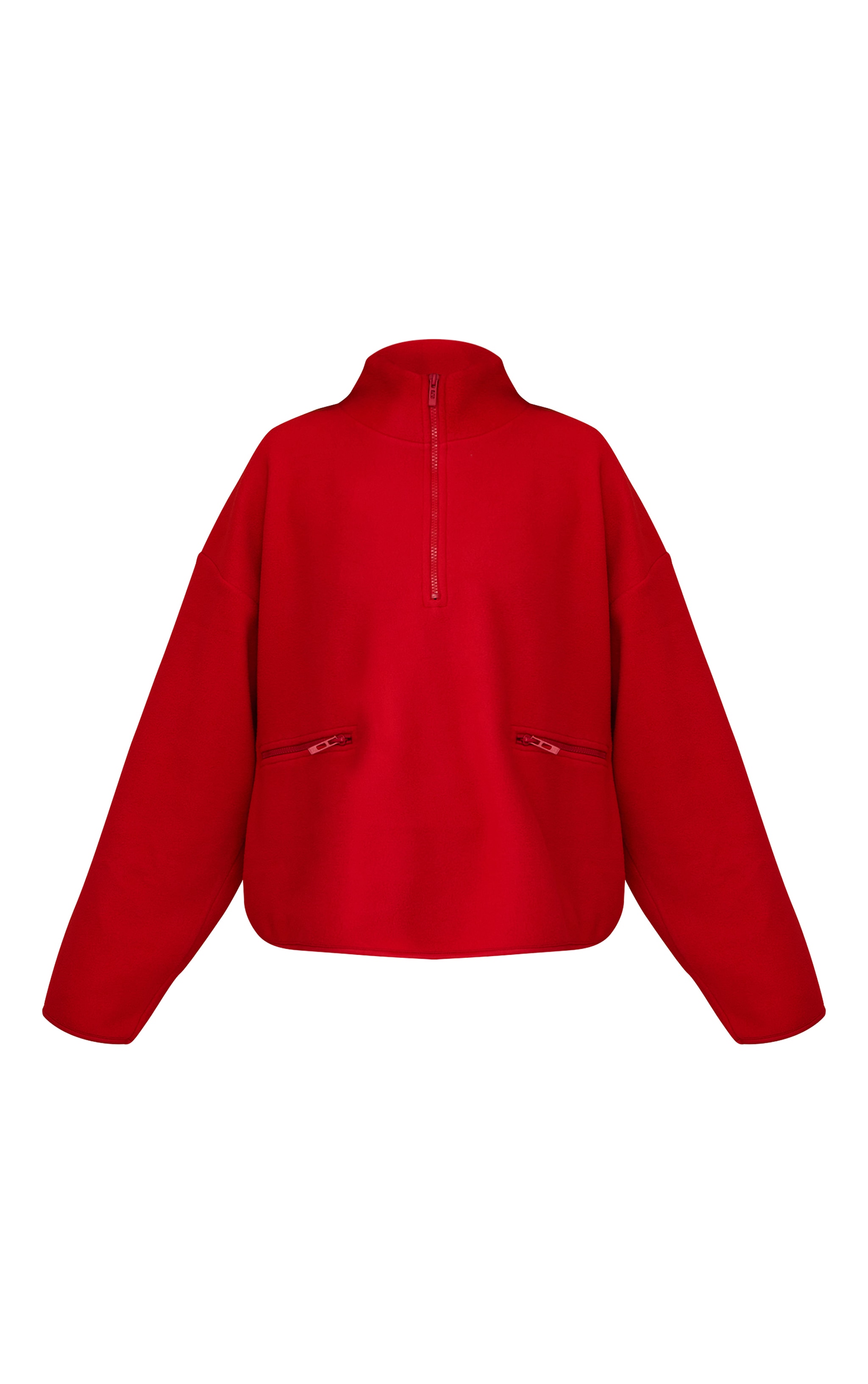 Red Fleece Quarter Zip Pocket Detail Sweatshirt image 5