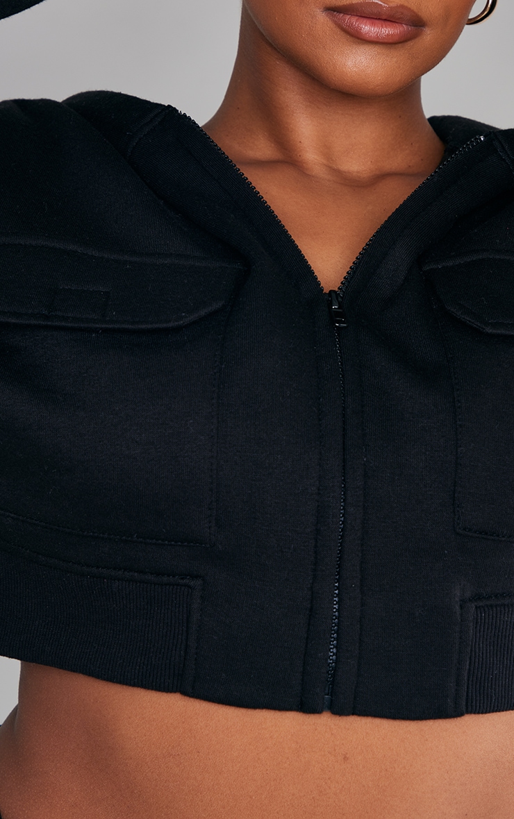 Plus Black Cargo Zip Up Crop Hoodie image 4