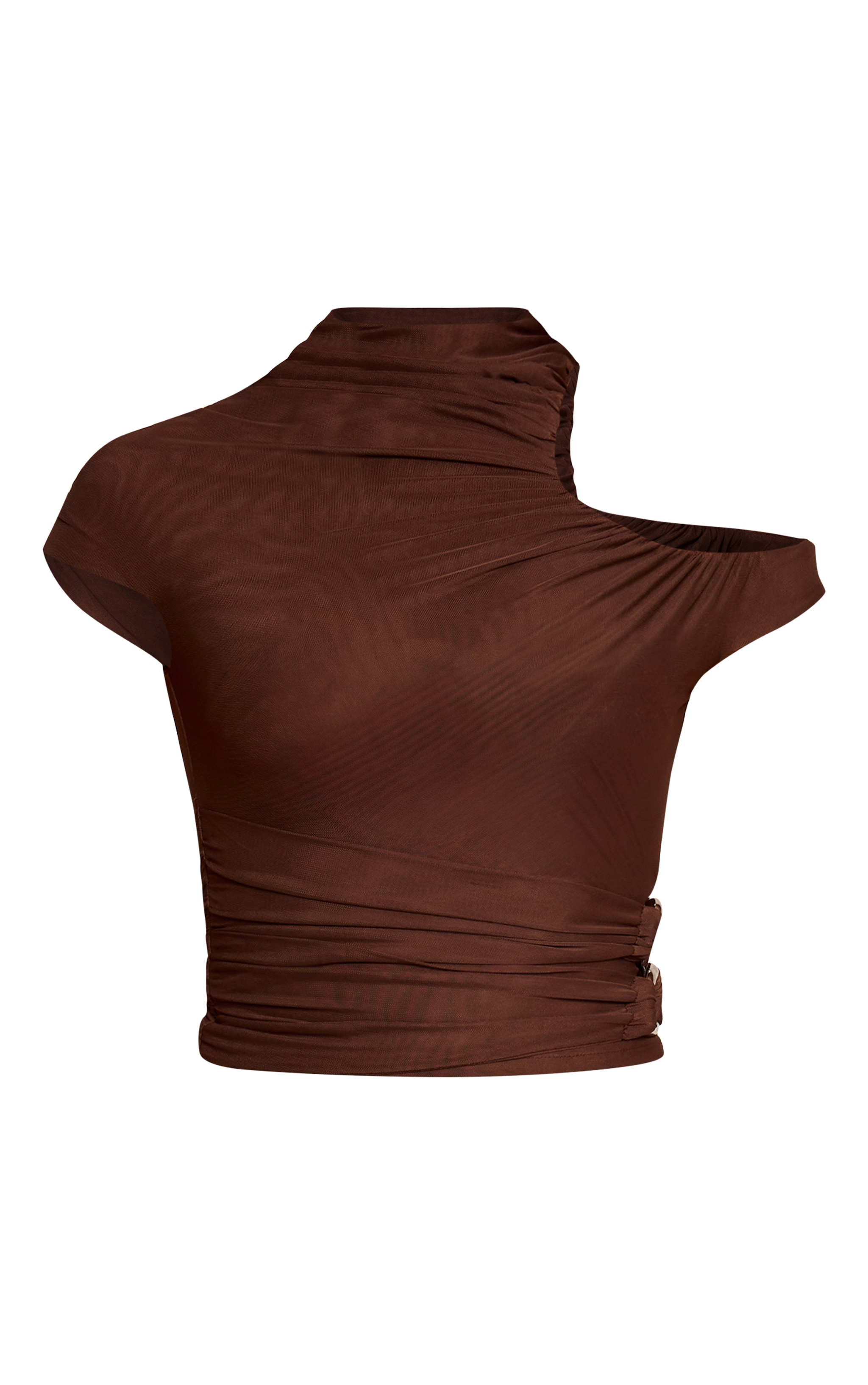 Chocolate Double Layer Mesh Ruched Trim Detail Top image 5