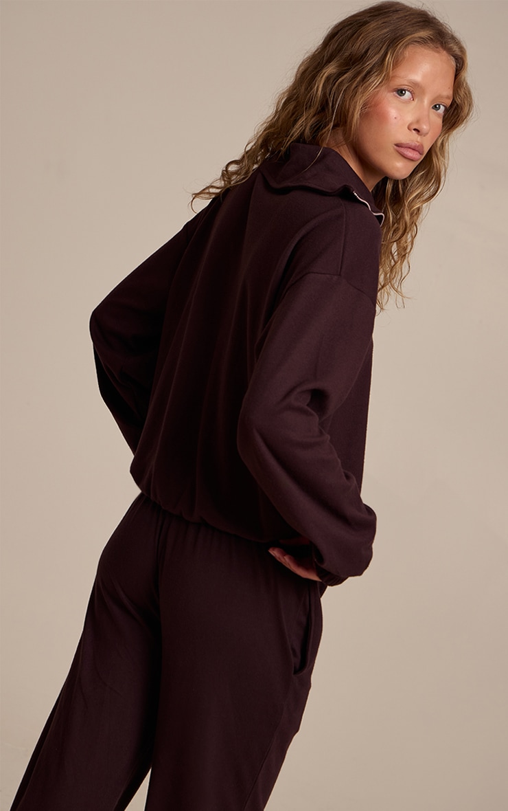 Dark Brown Quarter Zip Soft Touch Top image 2