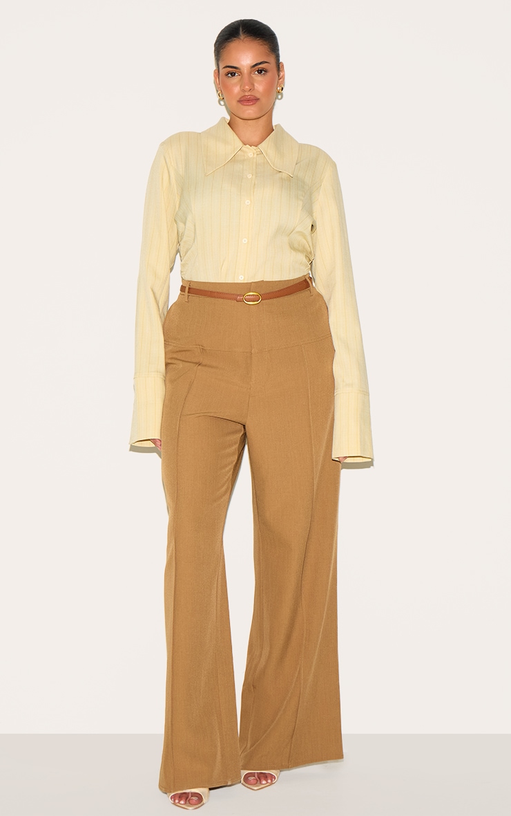 Plus Brown Tailored Thick Belted Waistband Detail Wide Leg Pants image 2