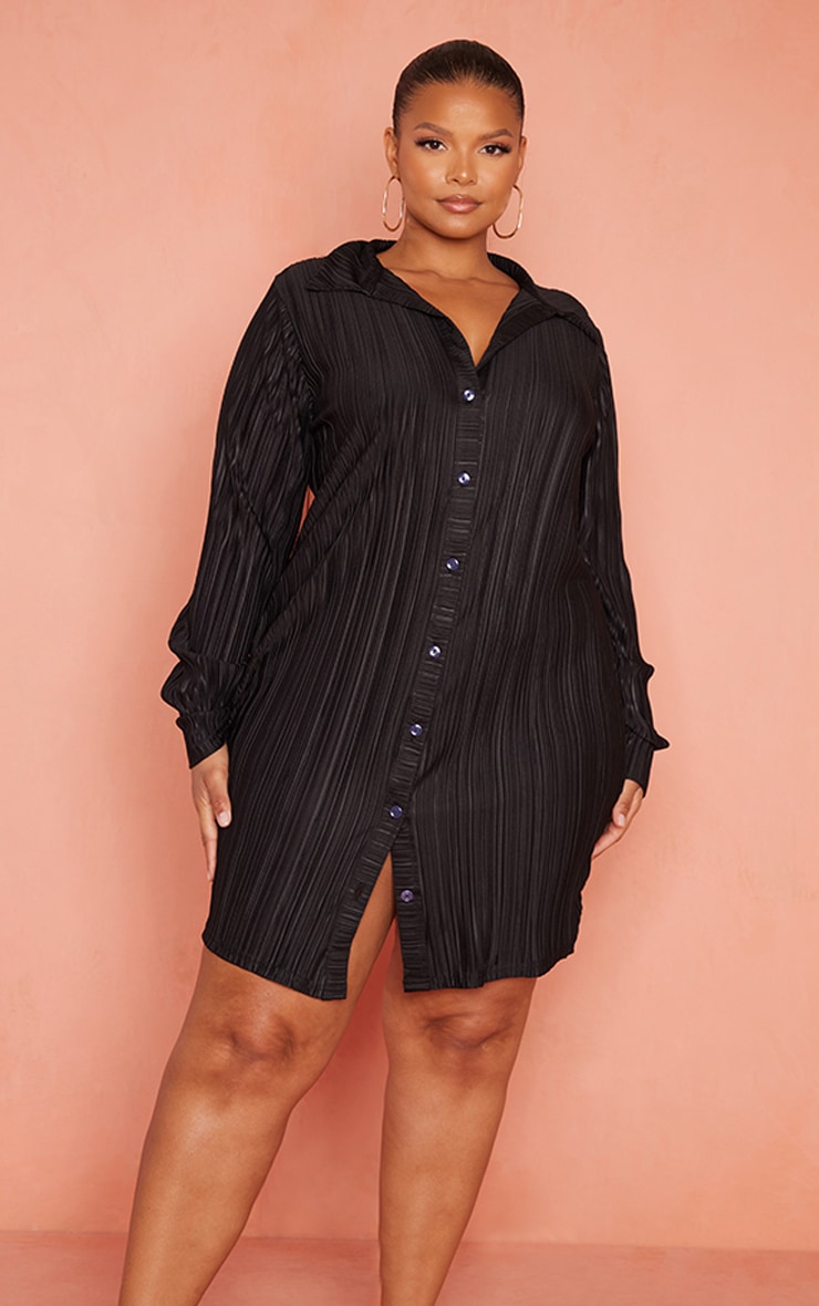 Plus Black Plisse Shirt Dress image 3