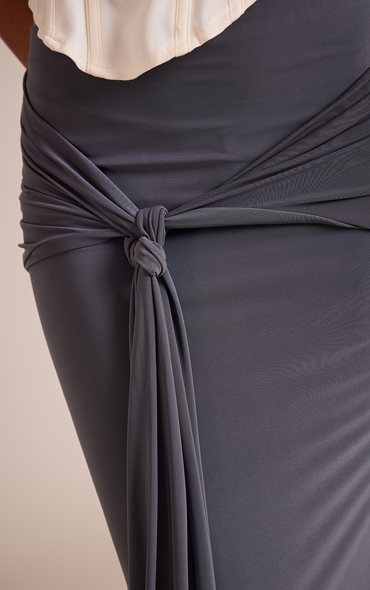 Tall Charcoal Slinky Knot Detail Maxi Skirt image 4