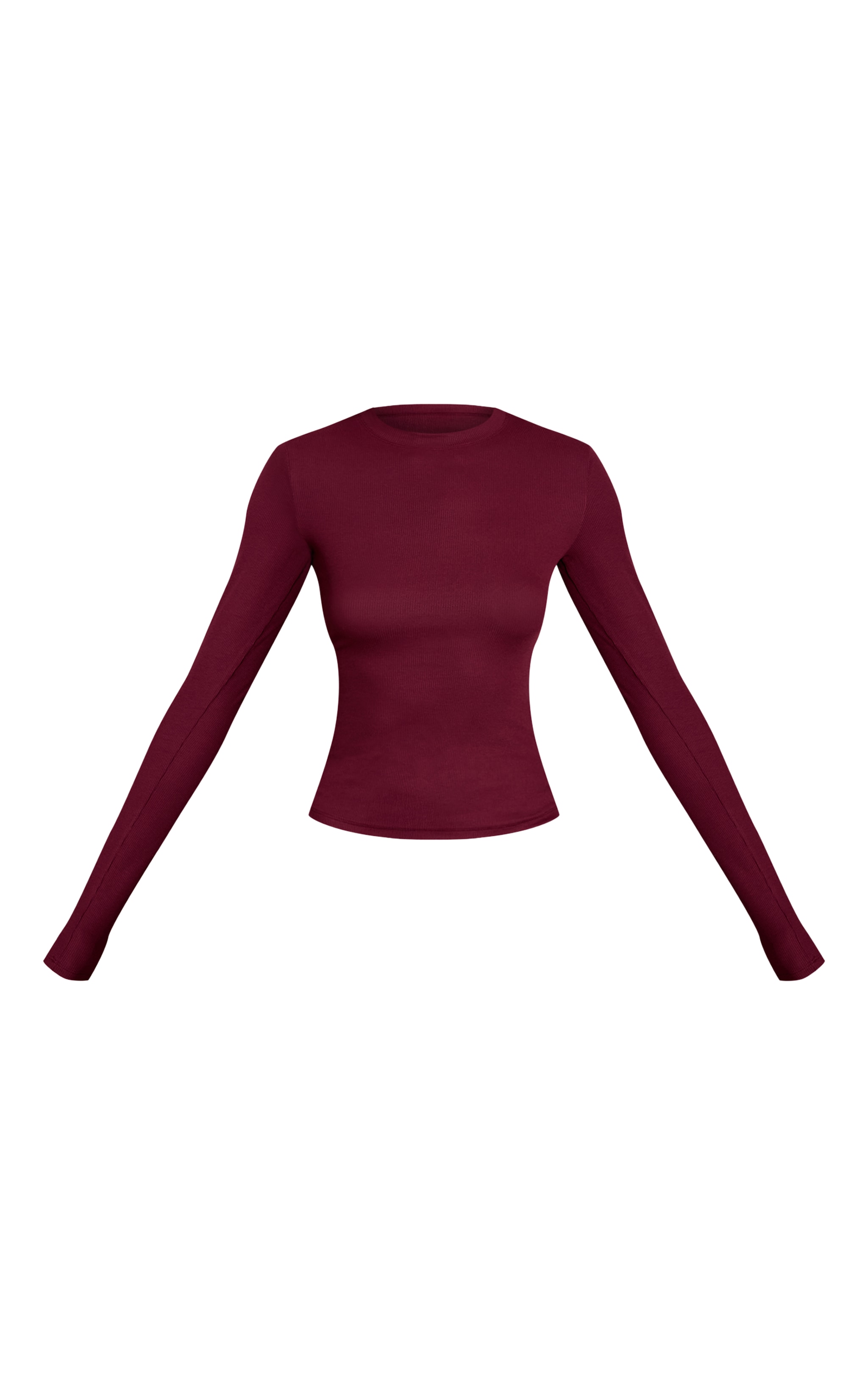 Wine Soft Rib Crew Neck Long Sleeve Top image 5