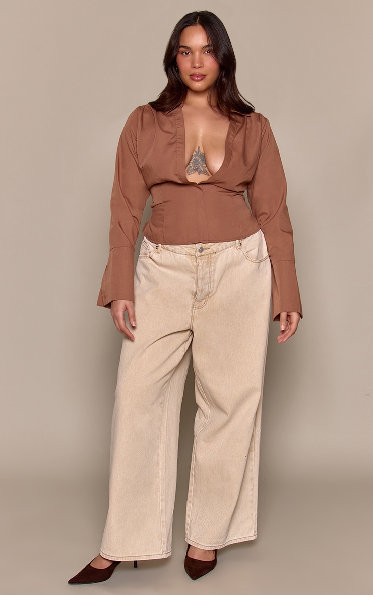 Plus Chocolate Cinched Tie Waist Shirt image 3