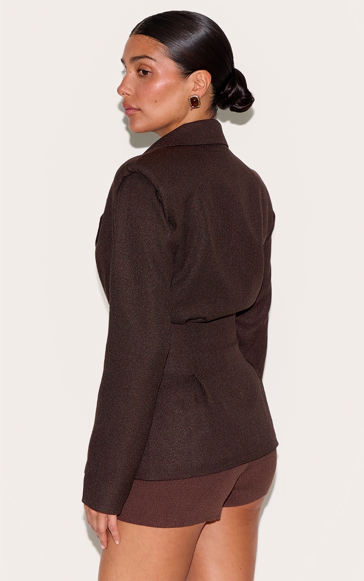 Blazer Court Chocolat Cintrée à la Taille image 2
