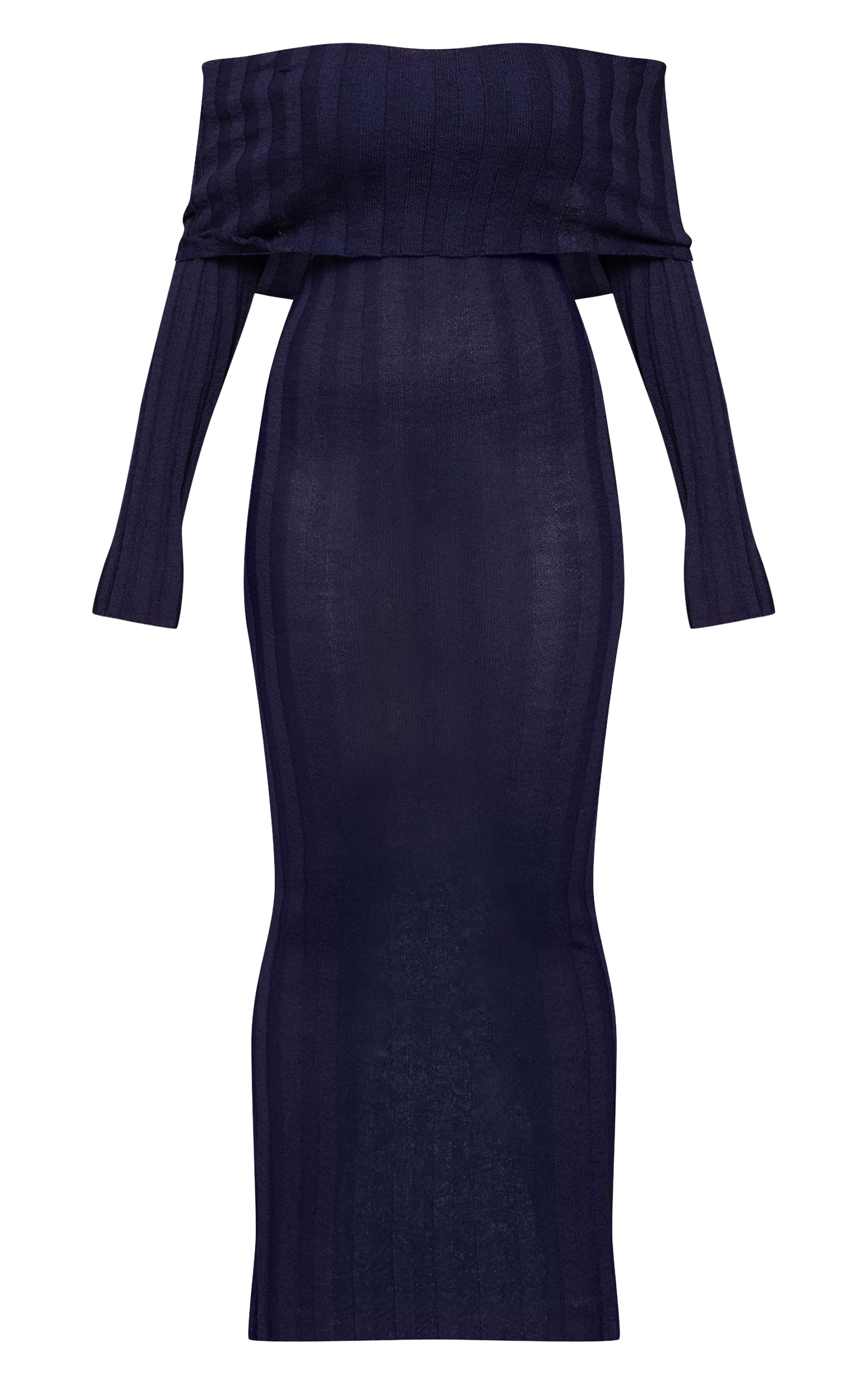 Shape Navy Fold Over Bardot Rib Maxi Dress image 5