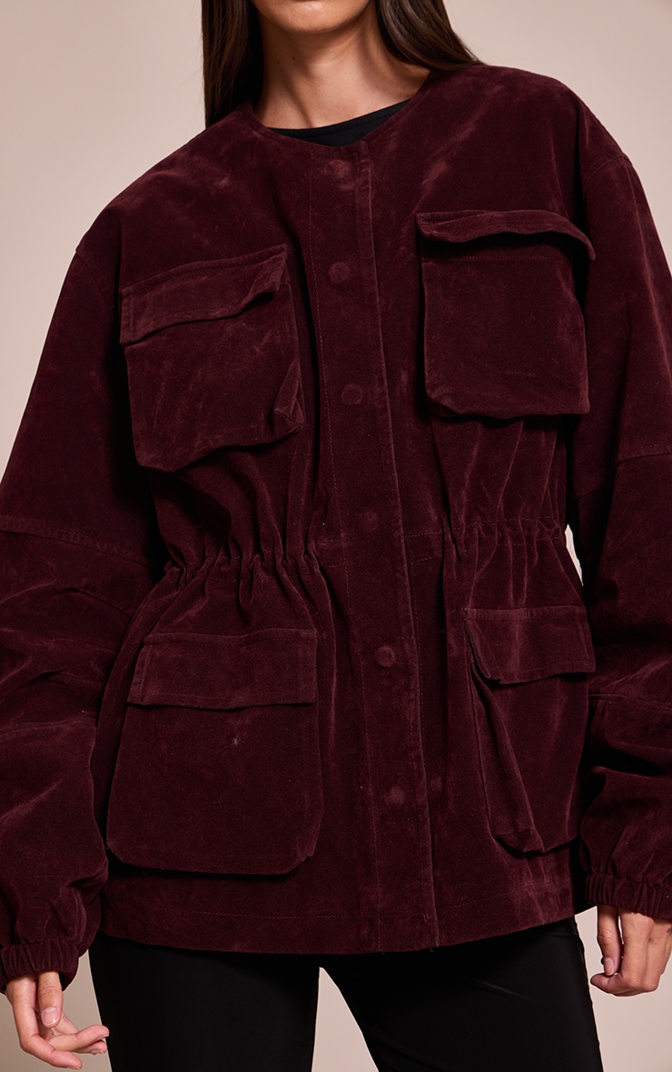 Veste structurée en suédine bordeaux à taille ajustable et poches image 4