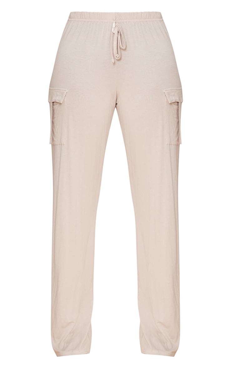 Tall Beige Jersey Cargo Pocket Wide Leg Pants image 1