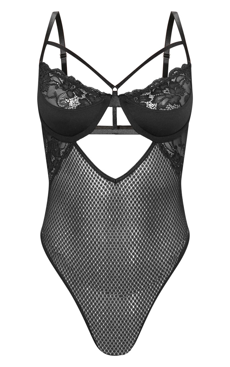 Black Underwired Fishnet Lace Body | Lingerie | PrettyLittleThing IL